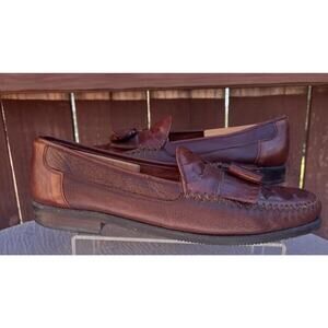 Men's Brass Boot Brown Leather Tassel and Weave Loafers Size 12 Made in Spain